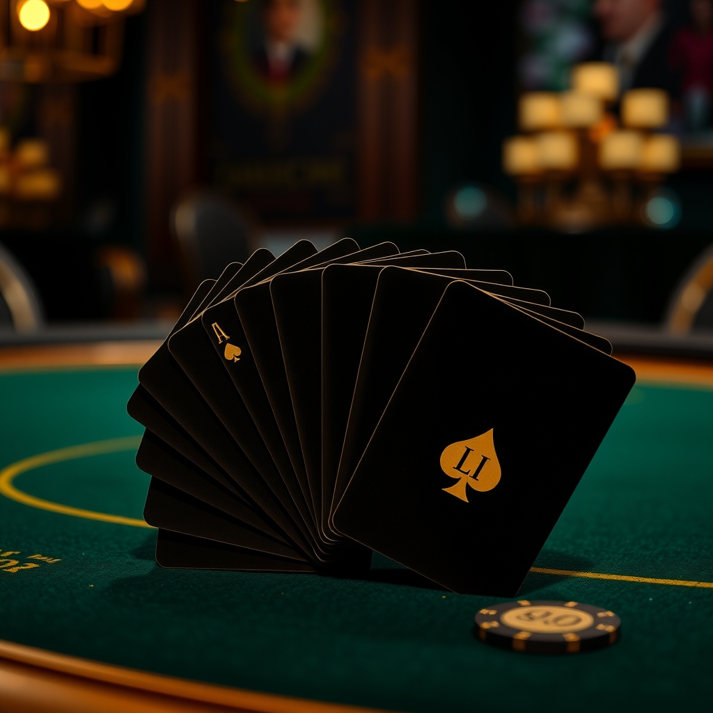 Ventaglio di carte da gioco su un tavolo da casino con feltro verde