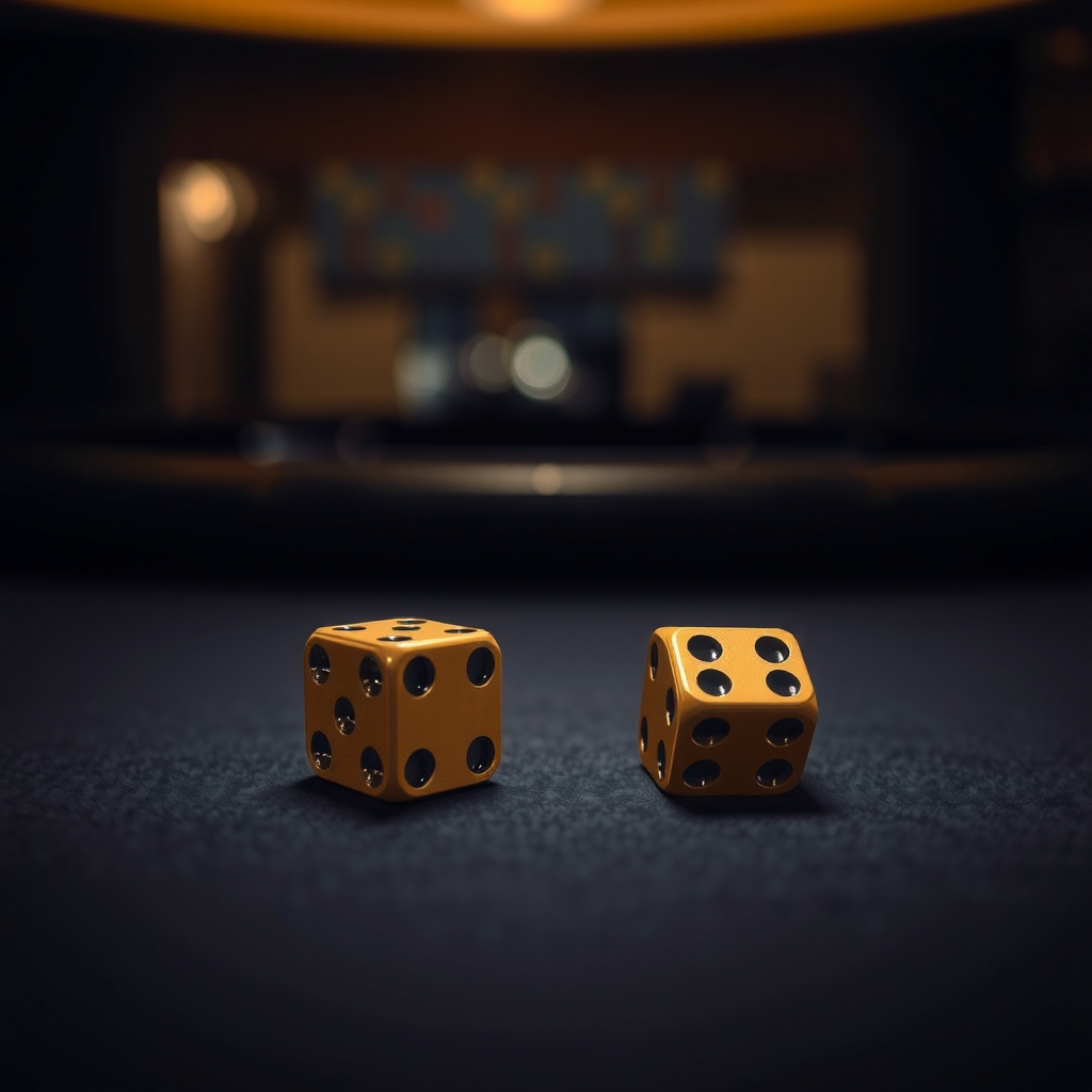 Dadi dorati su un tavolo da casino, simbolo dei giochi con jackpot e bonus